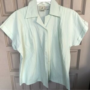 Haband Summer Cotton Blend Button Front Shirt Lt Green Sleeveless Collar